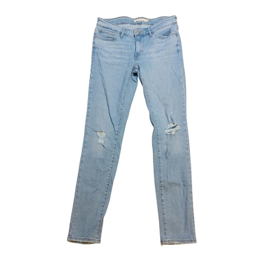 Levi Strauss & Co Light Wash Size 27 Cotton Distressed Knees 711 Skinny Raw Hem